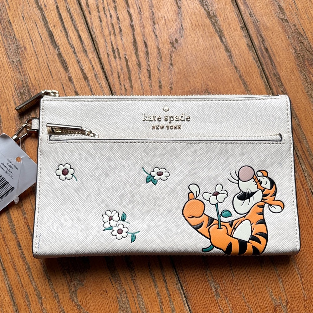 Kate Spade White Wristlet with Tigger and Floral Design